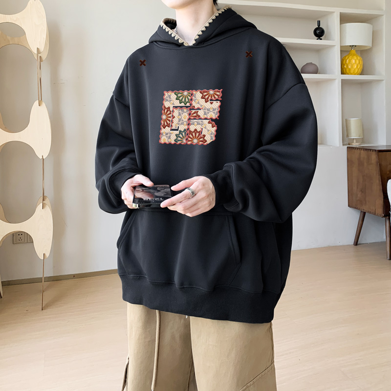 华棉春秋内景美式重磅宽松连帽卫衣男大码外套WY00793/P45加绒P50