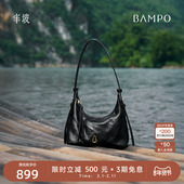 头层牛皮单肩腋下包新款 BAMPO半坡金元 HOBO包 小众高级质感斜挎包