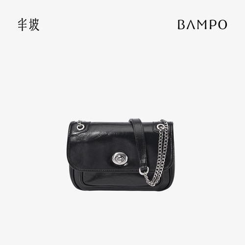 半坡真皮斜挎包品牌复古质感链条