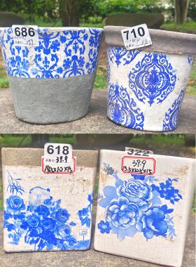 粗陶复古陶瓷花盆青花瓷蓝色多肉植物兰花蝴蝶兰粗陶器皿种植花卉