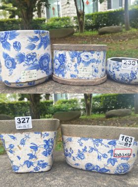 中式透气复古花盆青花瓷创意个性小花盆手绘陶瓷清仓多肉粗陶透气