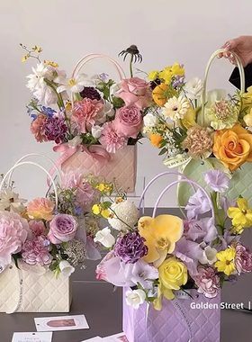 马卡龙手提插花袋鲜花礼盒