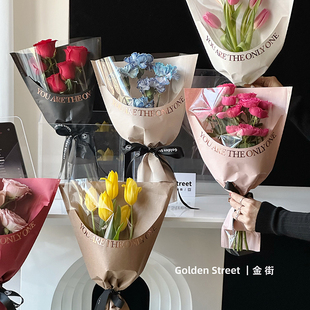 3.8女神节烫金异性多支袋鲜花包装袋玫瑰防水单支袋花束摆摊材料