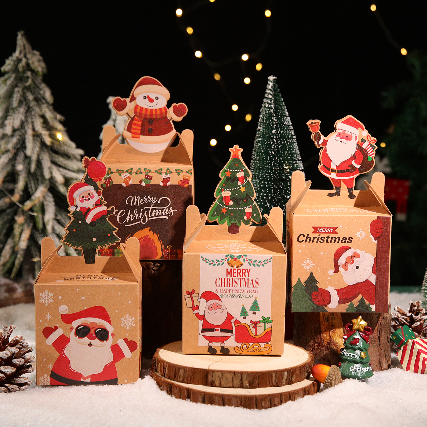 圣诞节苹果包装盒平安夜礼品盒创意糖果包装盒牛皮色纸盒礼物盒子