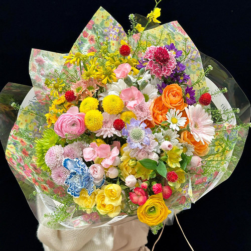油菜花印花雪梨纸碎花内衬手揉纸春日包装鲜花束手工diy花艺材料