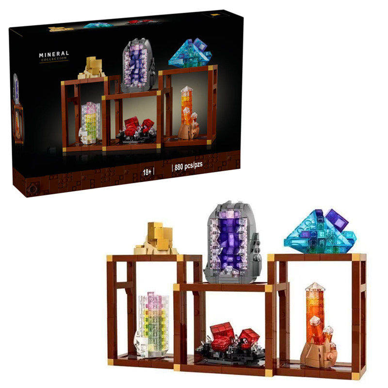 中国积木创意系列21362矿石藏品宝石标本儿童拼装玩具男女孩礼物