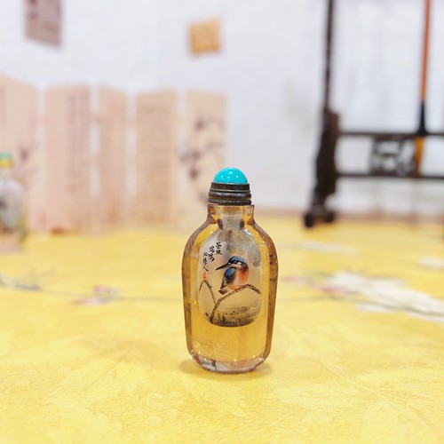 匠心独韵茶晶发丝天然水晶鼻烟壶小把玩收藏升值非遗手工绘画礼品