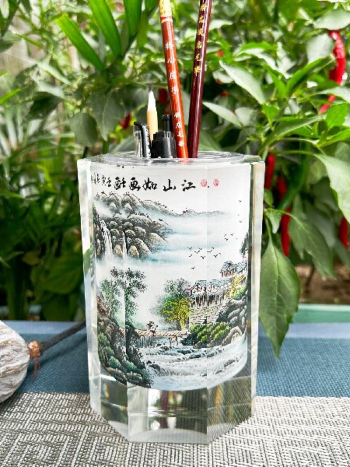 독창성과 독특한 내부 페인팅 순수 수제 페인팅 펜 홀더 창의적인 명절 선물 문구류 사무용품 학습 테이블 장식