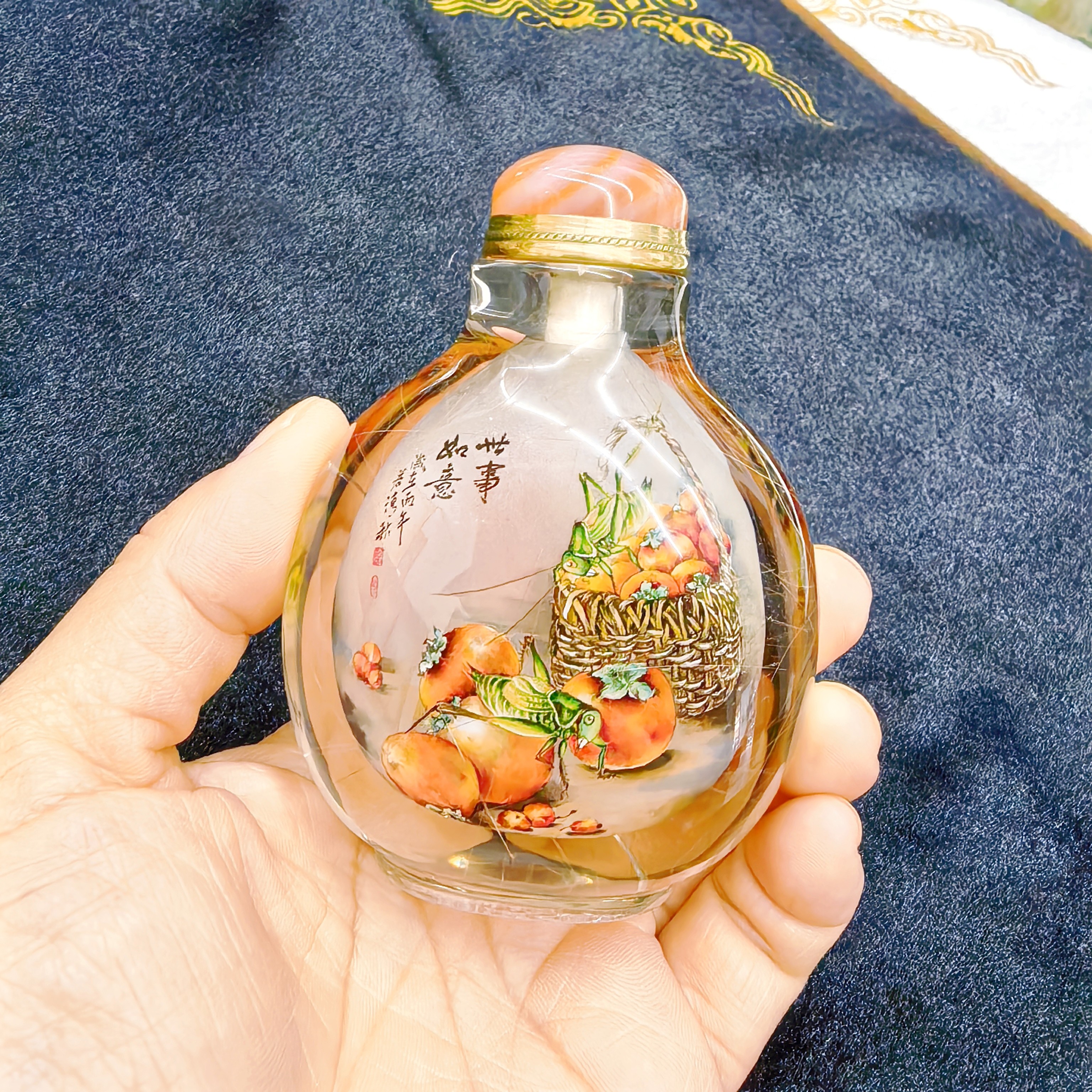 匠心独韵天然水晶内画鼻烟壶柿柿如意图国潮非遗收藏新年作品礼物