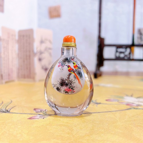 匠心独韵内画鼻烟壶天然水晶收藏品送人礼物绶带鸟图