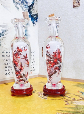 匠心独韵内画玻璃花瓶手工绘画非遗摆件新年家居摆件红梅报喜图