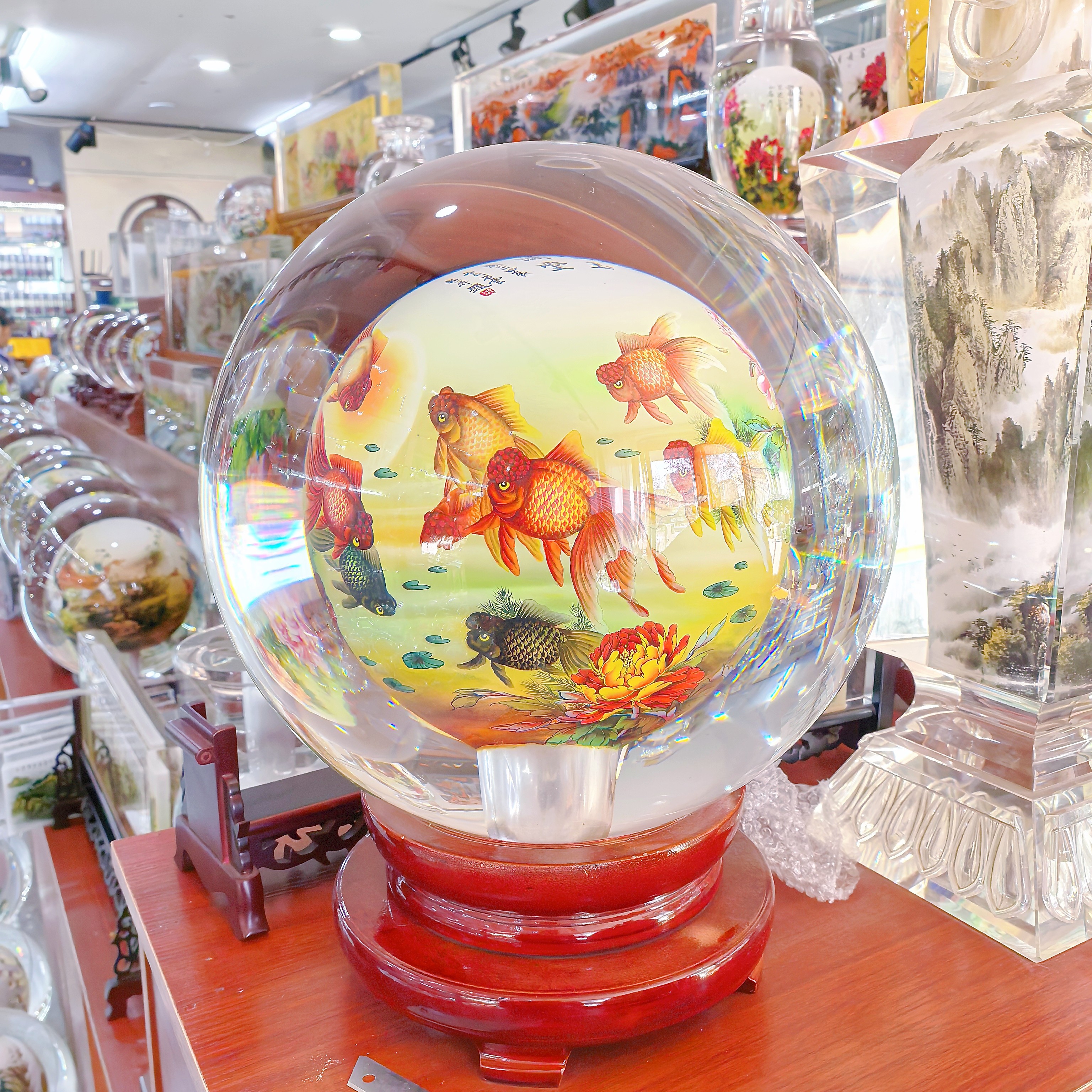 特大号内画水晶球直径32厘米办公桌新年大气摆件年年有余可落地,家居饰品,装饰摆件,淘宝优惠券,粉丝福利购,淘宝优惠卷