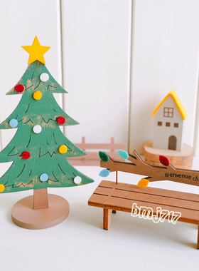 日本原装正版maruwa木质圣诞树木椅桌面工艺品摆件场景布置装饰