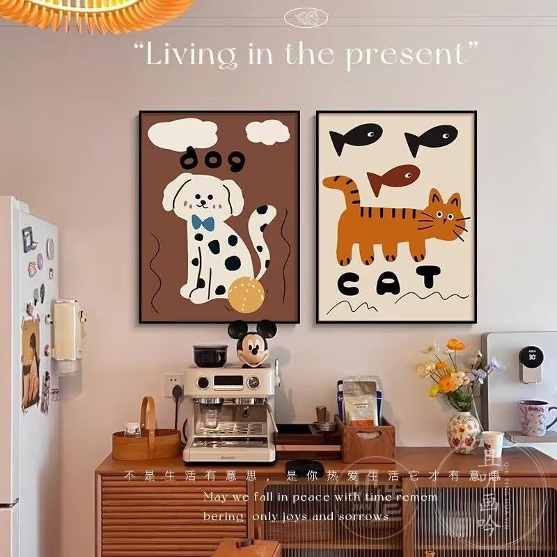 卡通动物卧室床头装饰画美拉德餐厅挂画多巴胺艺术客厅桌面摆画图片