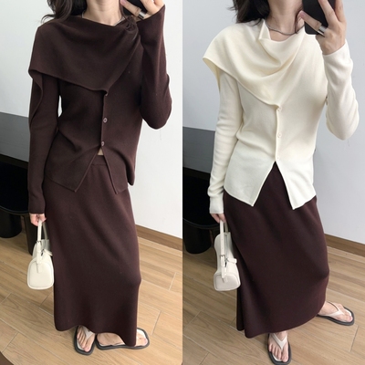 羊毛混纺单排扣围巾领贴身小众