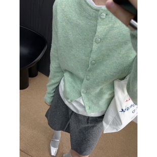 显瘦打底衫 彩色长袖 百搭短款 女圆领小众针织毛衣极简韩版 休闲 开衫