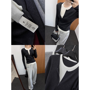 高品33超细羊毛混纺松驰老钱拉链针织开衫秋假两件撞色打底女通勤