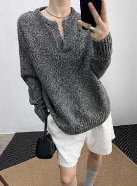 加厚半开领冷淡风慵懒风显瘦上衣秋冬新款羊毛混纺宽松套头简约风