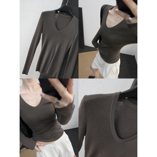 U领长袖 高级感修身 针织衫 2025新款 显瘦内搭毛衣 女秋冬季 领口洋气