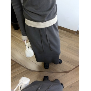 叠穿半裙 针织秋冬百搭直筒宽松裙子row风抽绳 毛线混纺长裙套装