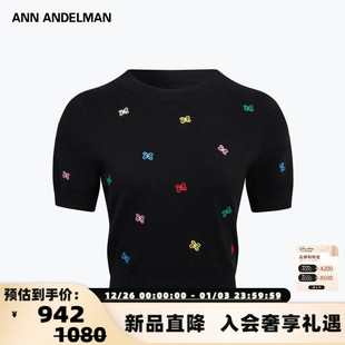 银泰百货 25秋冬女士五彩logo刺绣毛织短袖 301286 ANDELMAN ANN