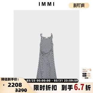 300124 女士格纹系带吊带连衣裙银泰百货精品 设计师品牌 IMMI