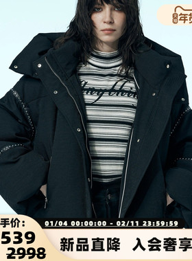 uhot诱货 2025秋冬女士时尚短款连帽鹅绒羽绒服银泰百货 301590