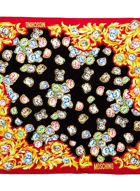 MOSCHINO/莫斯奇诺 女士泰迪熊图案桑蚕丝围巾丝巾银泰300217