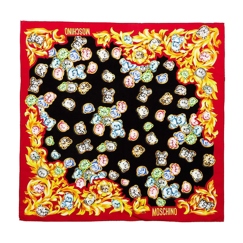 MOSCHINO/莫斯奇诺 女士泰迪熊图案桑蚕丝围巾丝巾银泰300217