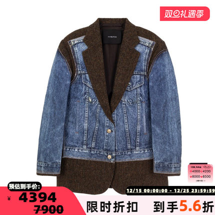 pushBUTTON 女士牛仔拼接西服领单排扣休闲外套银泰百货301574