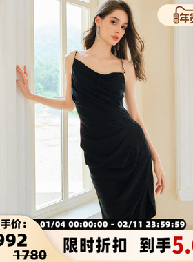 FLONAKED 进口醋酸金属链荡领立裁修身女士连衣裙银泰百货 300170