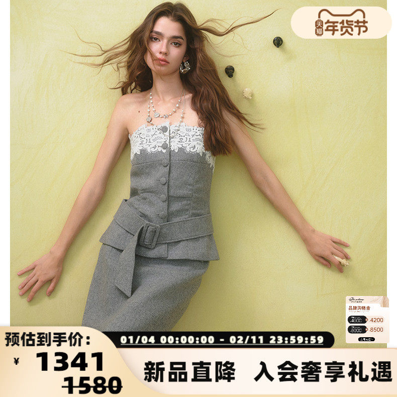 DIANA VEVINA 25秋冬新款女士蕾丝拼接半身裙银泰百货 301489