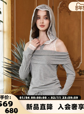 FLONAKED 25新款女士蕾丝帽露肩羊毛混纺针织衫银泰百货 300170