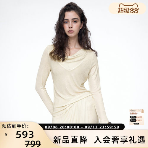ThreeQuarters女醋酸荡领上衣