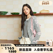 three 301355 圆领上衣银泰百货 quarters 秋冬女士提花羊毛开衫