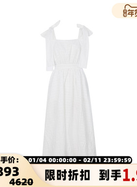 MSGM春季女士蝴蝶结吊带赫本风气质收腰中长连衣裙 银泰百货