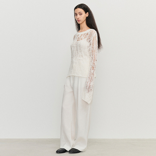 CONCISE 系列女士亚麻直筒裤 银泰百货精品 301257 WHITE简白