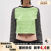 SHORT 301574 T恤银泰百货 SENTENCE短句女士插肩袖 条纹撞色长袖