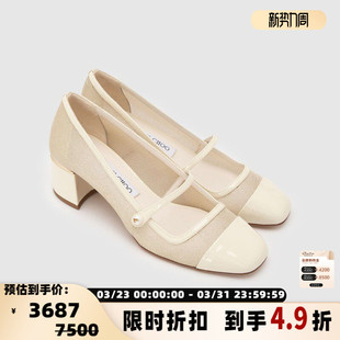 银泰 JIMMY 女士羊皮拼接方头粗跟中跟鞋 新款 301604 CHOO周仰杰