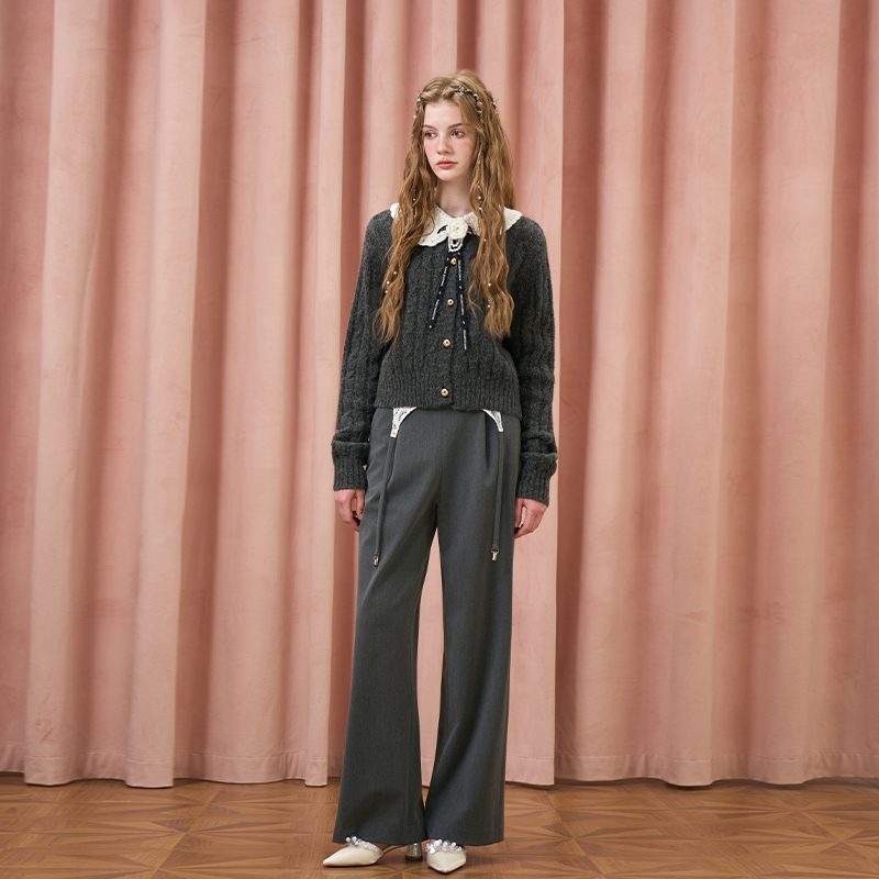 Three Quarters 女士蕾丝翻腰设计感知识分子穿搭阔腿裤 301355