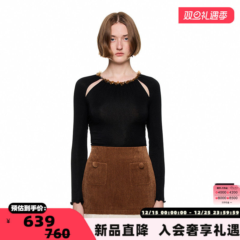 SHRO ENRO Wild geometry 亮片织带装饰镂空针织打底衫 301469