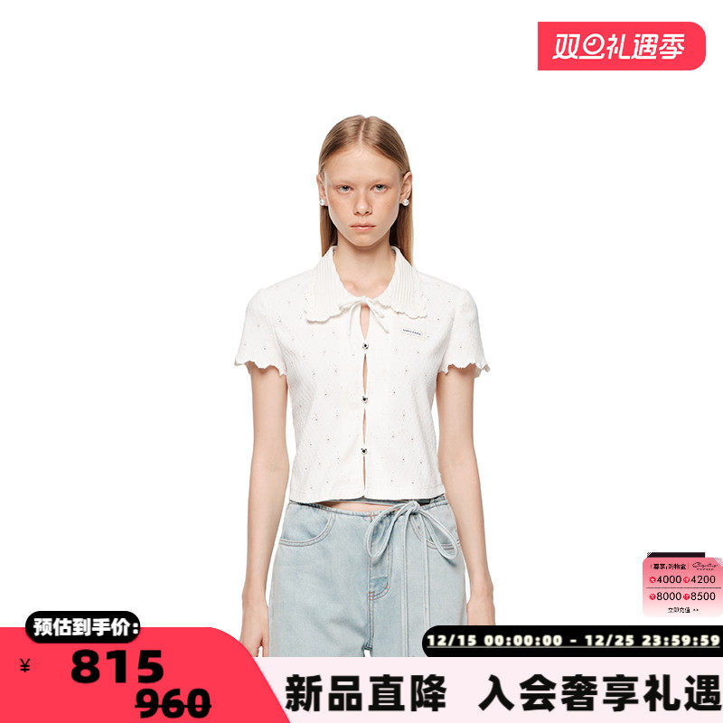 SHRO ENRO 25春夏新款手工花边领针织小衫上衣银泰百货 301469