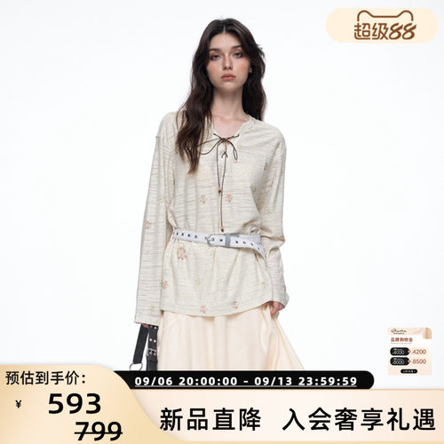 ThreeQuarters女印花亚麻T恤