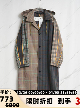ANDERSSON BELL 男女同款中性格纹拼接连帽风衣银泰百货 301596