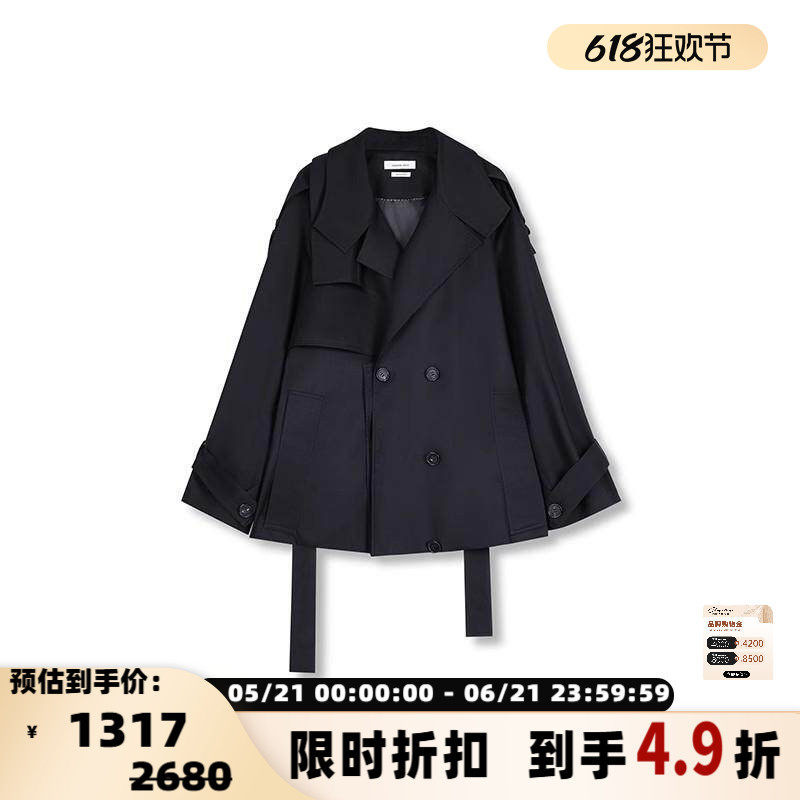 concise-white/简白 秋冬AW系列女士翻领系带风衣301257