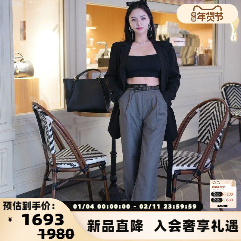 BANSLANDER 25秋冬新款女士闪钻织带西装裤阔腿裤银泰百货 301601,女装/女士精品,西装裤/正装裤,淘宝优惠券,粉丝福利购,淘宝优惠卷