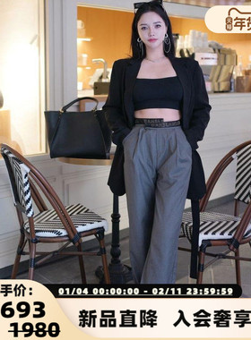 BANSLANDER 25秋冬新款女士闪钻织带西装裤阔腿裤银泰百货 301601