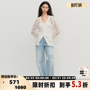 银泰百货 系列女士镂空针织开衫 301257 WHITE简白 CONCISE