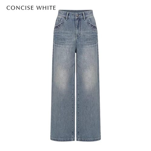 concise-white/简白 26春夏新款女士刺绣直筒牛仔裤银泰 301257