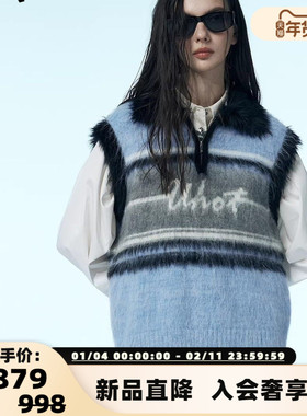 uhot/诱货秋冬新款女士长绒毛翻领针织马甲背心 301590